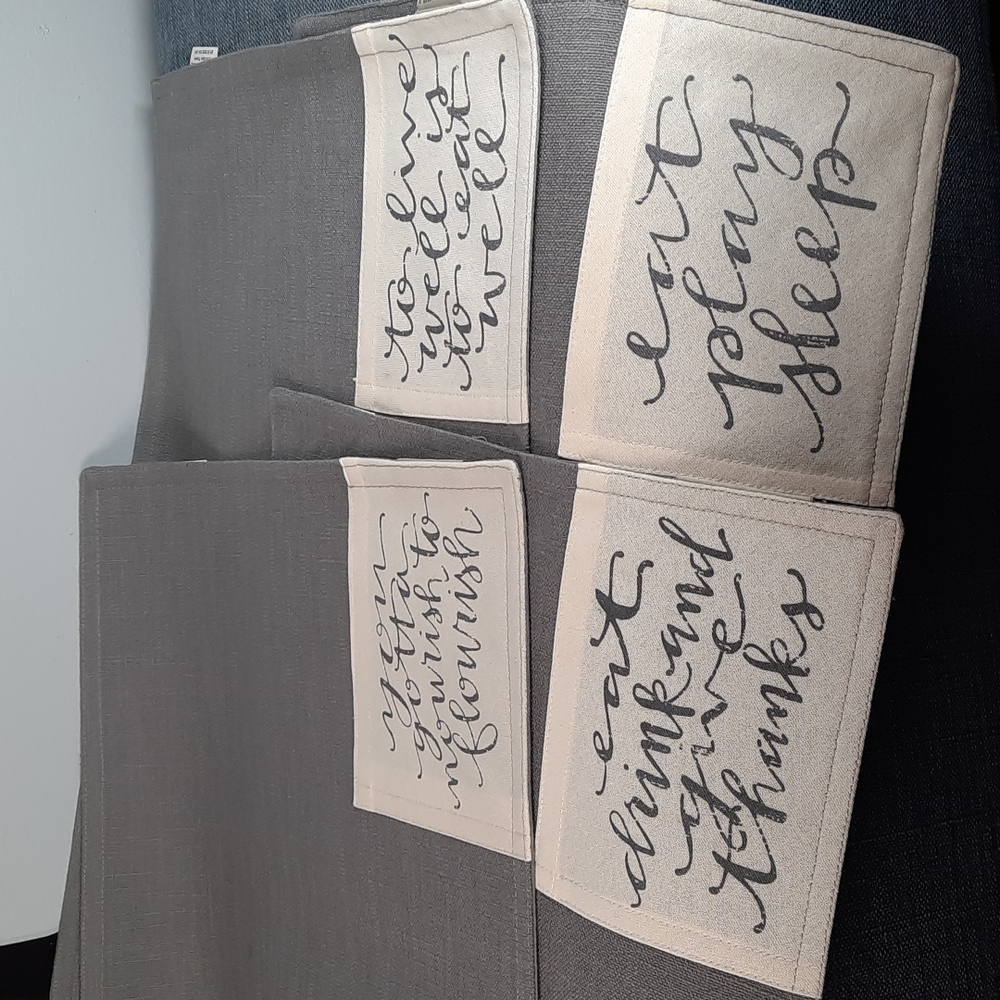 Placemat Set Everyday Thankful Urban Farmhouse Silverware Pocket Cotton Gray